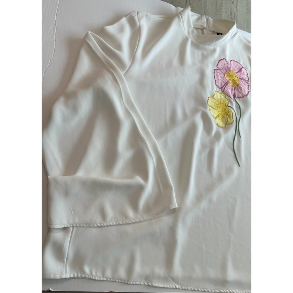 StyleWe Floral Embroidered Blouse XXL Pink Yellow Flower Boho Top Women
